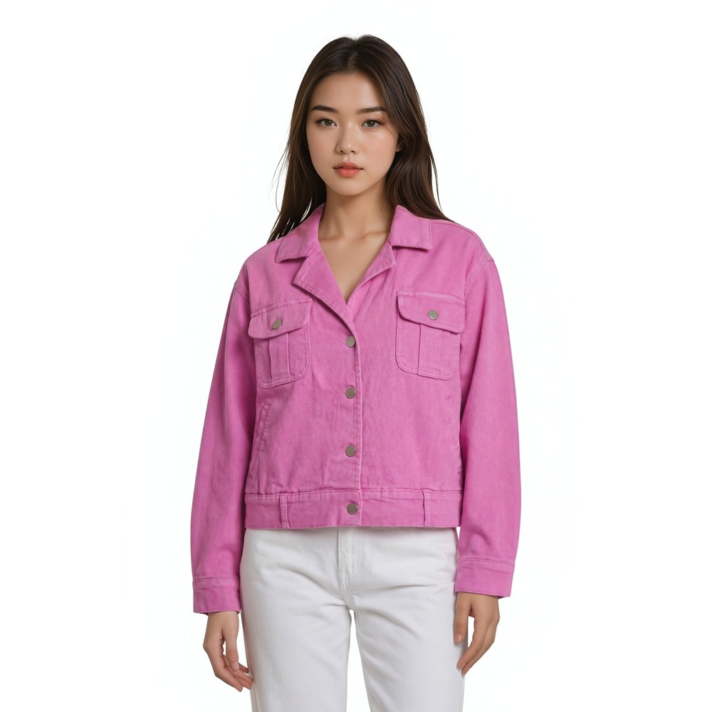 DG2 by Diane Gilman Trucker Jacket Women's Size XL Pink Denim Stretch Blazer